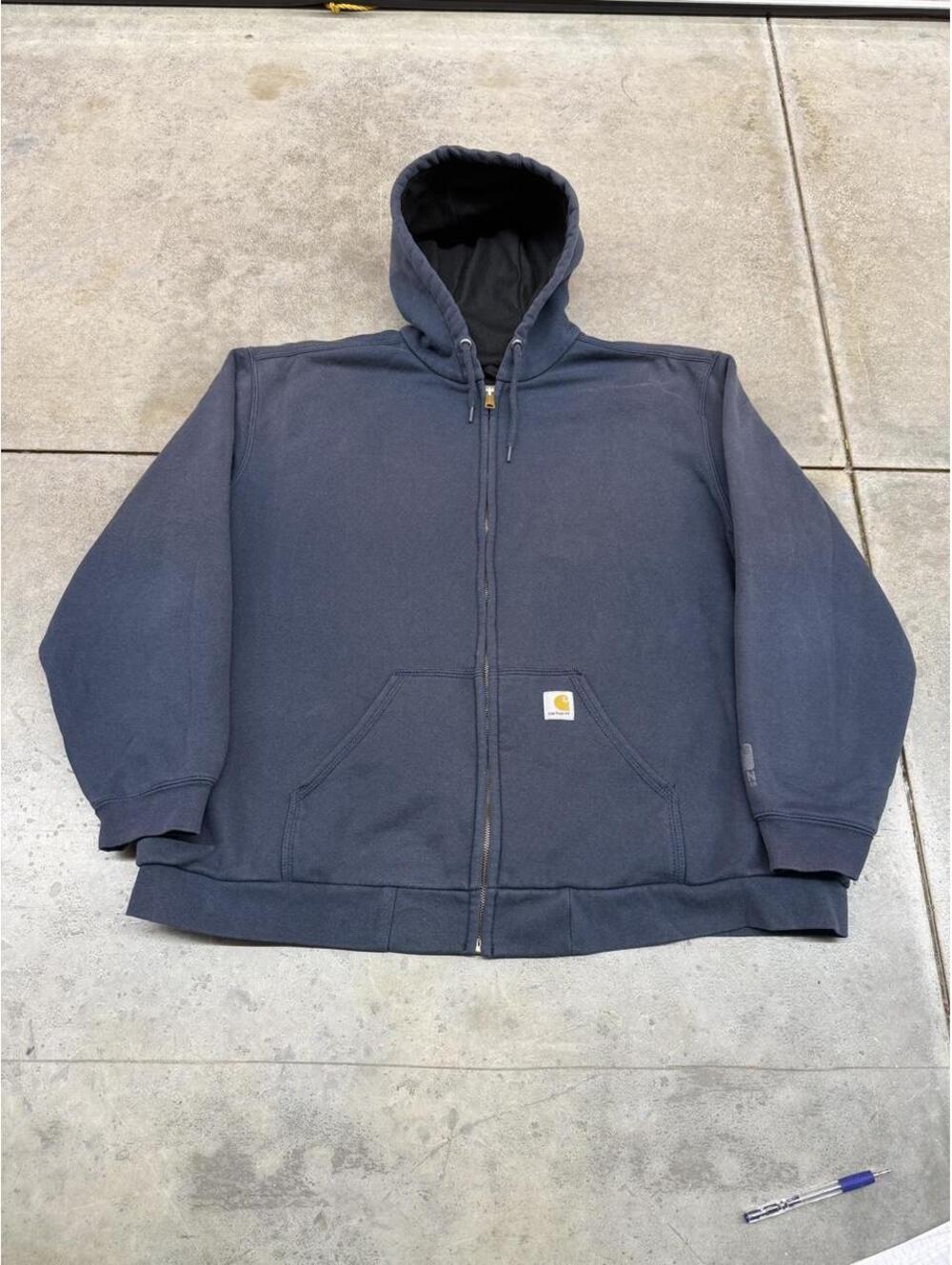 vintage carhartt faded navy zip up heavyweight hoodie size xxl